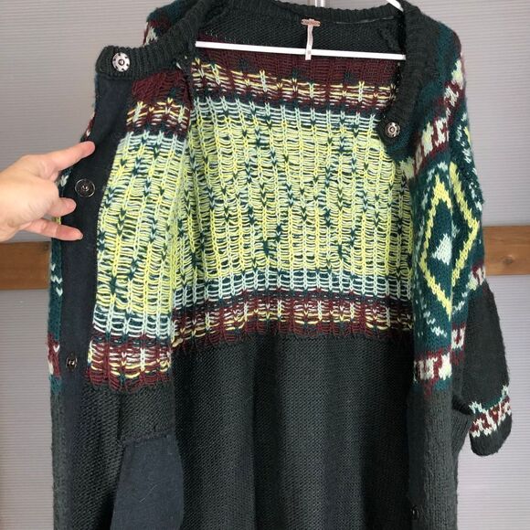 Free PEOPLE Frosted Fair Isle Mohair Wool Snap Button Midi Knit Cardigan‎ XS - Picture 6 of 11
